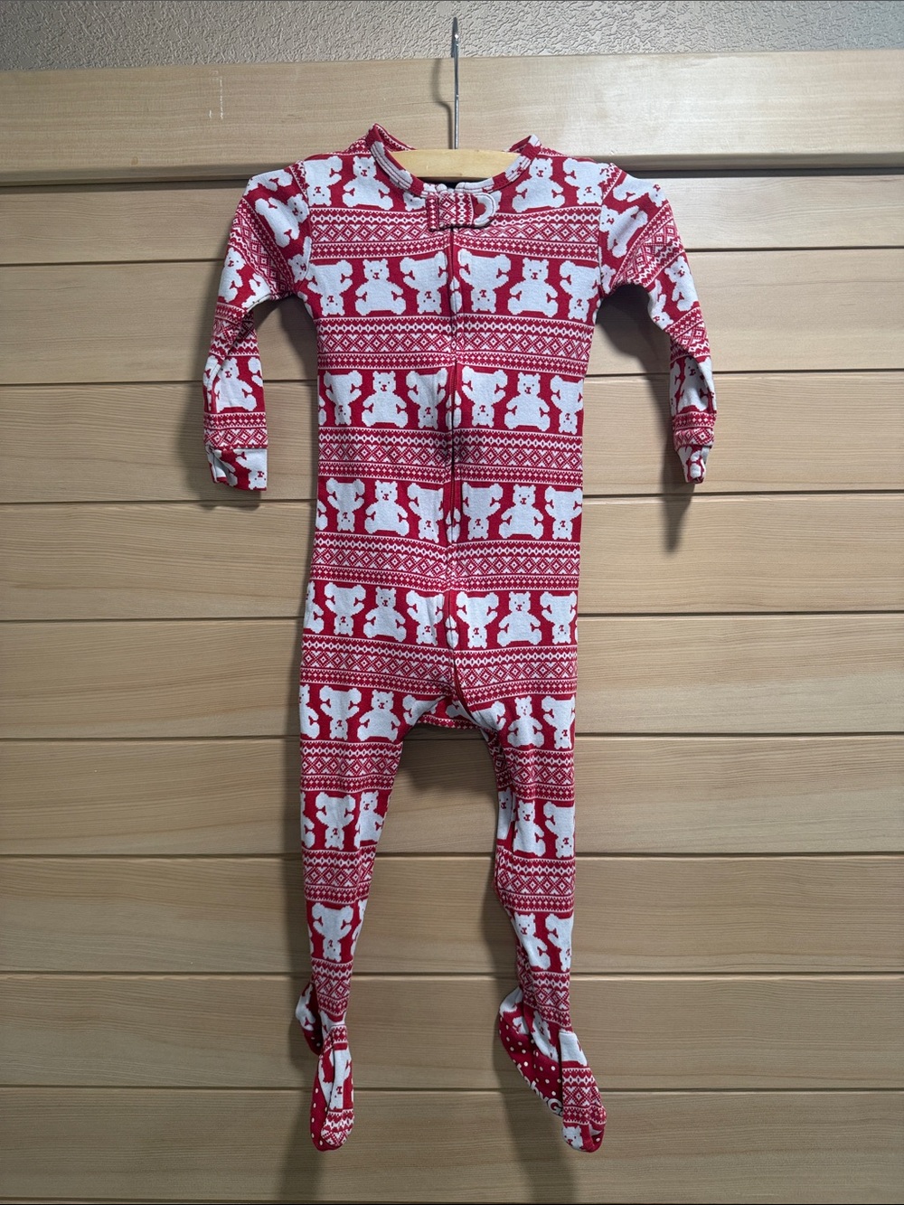 GAP Red and White Bear-Print Footed One-Piece